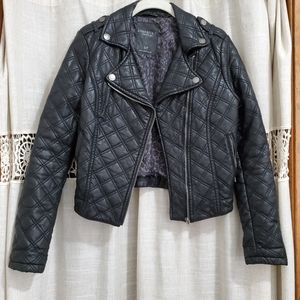 Aeropostale black quilted leather moto jacket